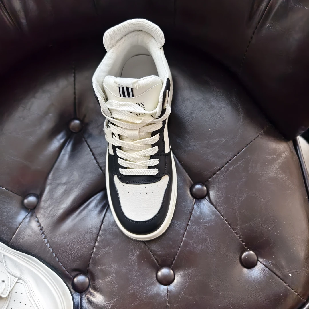 9106-2真皮高帮鞋女新款韩版拼色单鞋休闲系带学生平底运动鞋潮