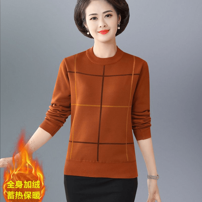 妈妈装圆领毛衣中年针织打底衫女大码修身洋气中老年女装毛衫