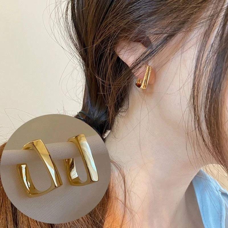 合金耳饰 金方块复古气质耳钉女耳环简约冷淡风耳圈高级感耳饰女