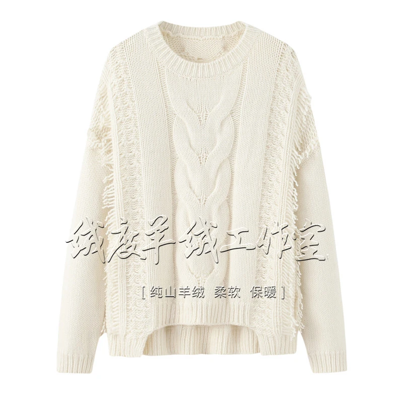 羊绒衫ROEN  DU绒度1-35手编圆领网眼羊绒女套衫单件SMLXL2X