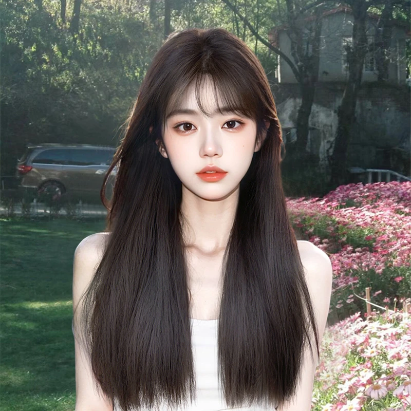 【初恋少女】黑长直假发女款空气刘海时尚透气全头套整顶假发