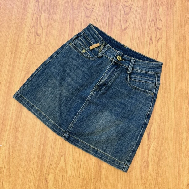 小敏家，夏季新款深蓝色牛仔短裙高弹性