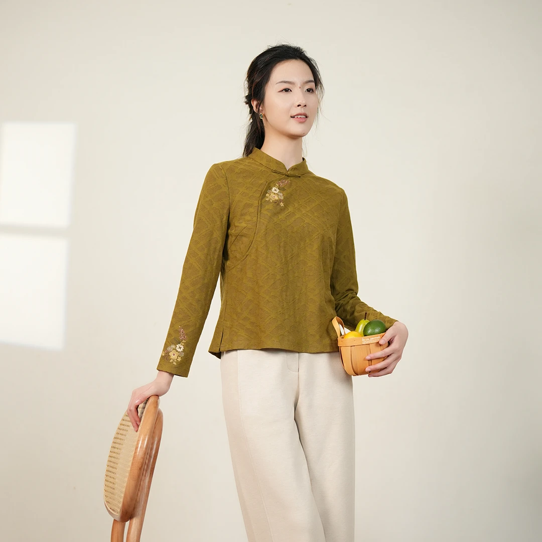 LDQPS2布符秋冬新款袖口刺绣旗袍上衣中式国风设计时尚女装