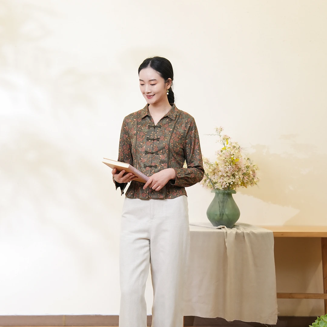 布符2025年春新款衬衫翻领花扣上衣微弹柔软修身舒适百搭MCCX37