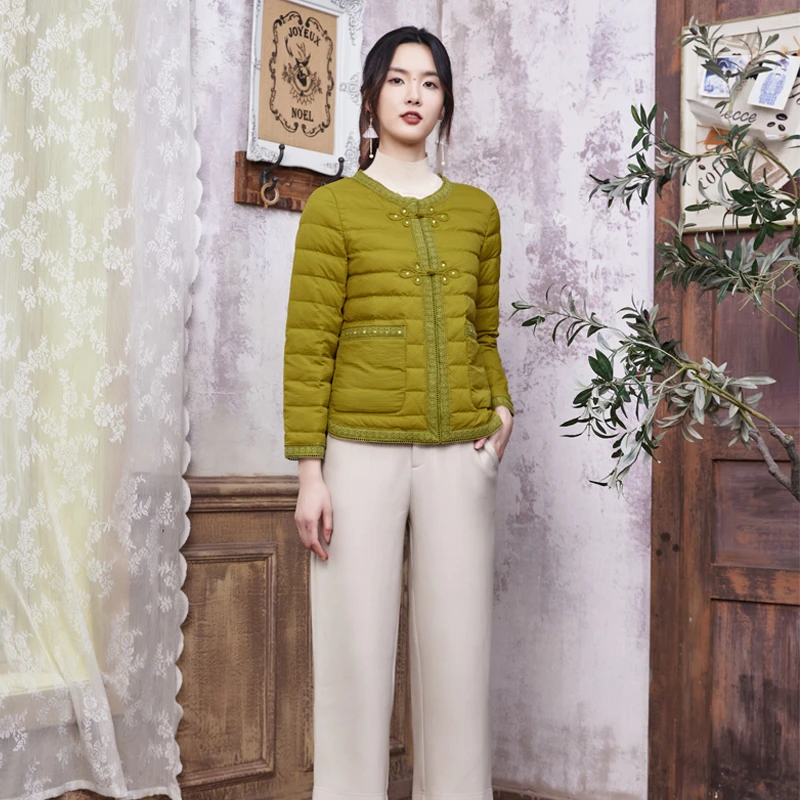 KDYR4布符冬季新款轻薄短款时尚保暖手工盘扣小香风羽绒服