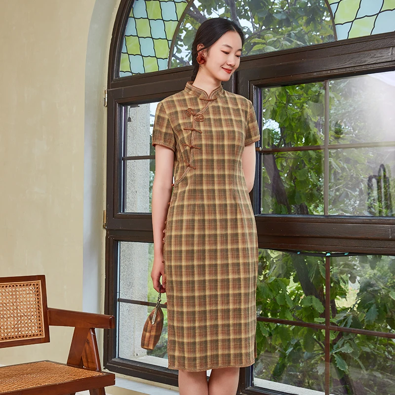 布符2025夏季复古立领改良中式旗袍女修身显瘦多场合设计感MXQP6