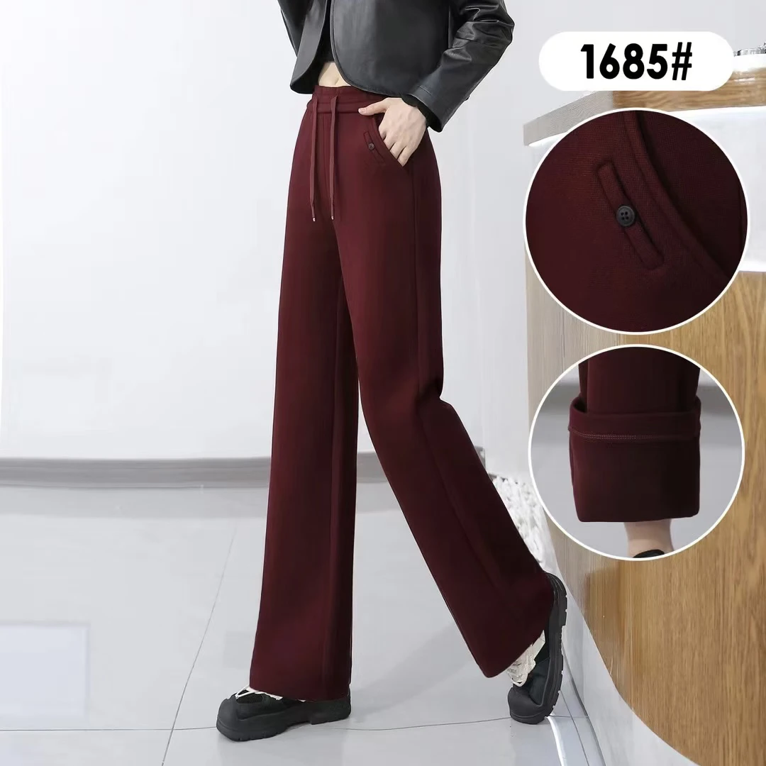 高腰松紧加绒加厚直筒裤显瘦休闲百搭长裤