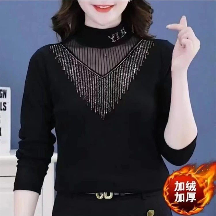 福椰2024冬季新款修身显瘦加绒加厚上衣洋气减龄保暖打底妈妈装女