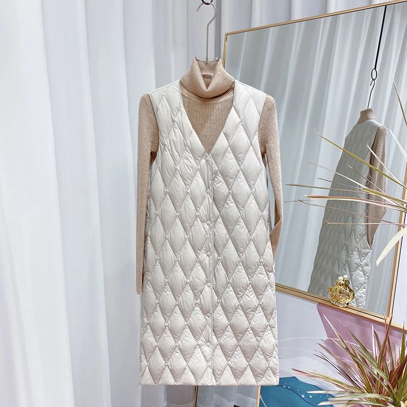 百搭圆领女装棉马甲女中长款修身内胆马夹时尚显瘦背心内搭外套