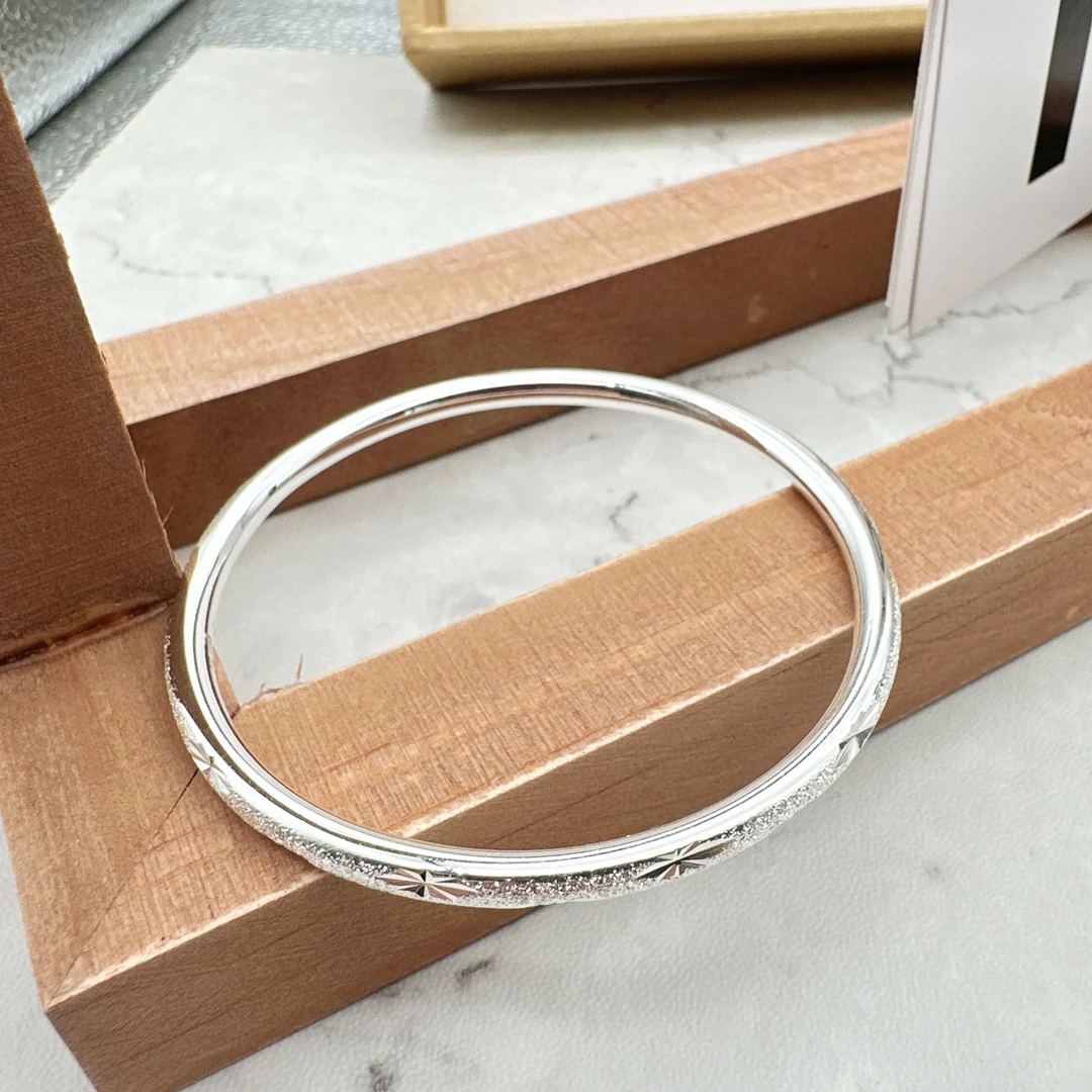 足银手镯 足银9999手镯 闭口碎冰冰实心银镯子简约送女朋友礼物