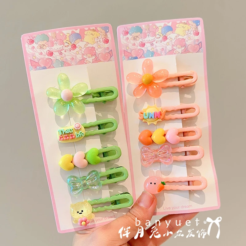 伴月兔女童可爱卡通花朵bb夹小女孩不伤发碎发侧边夹发卡宝宝头饰