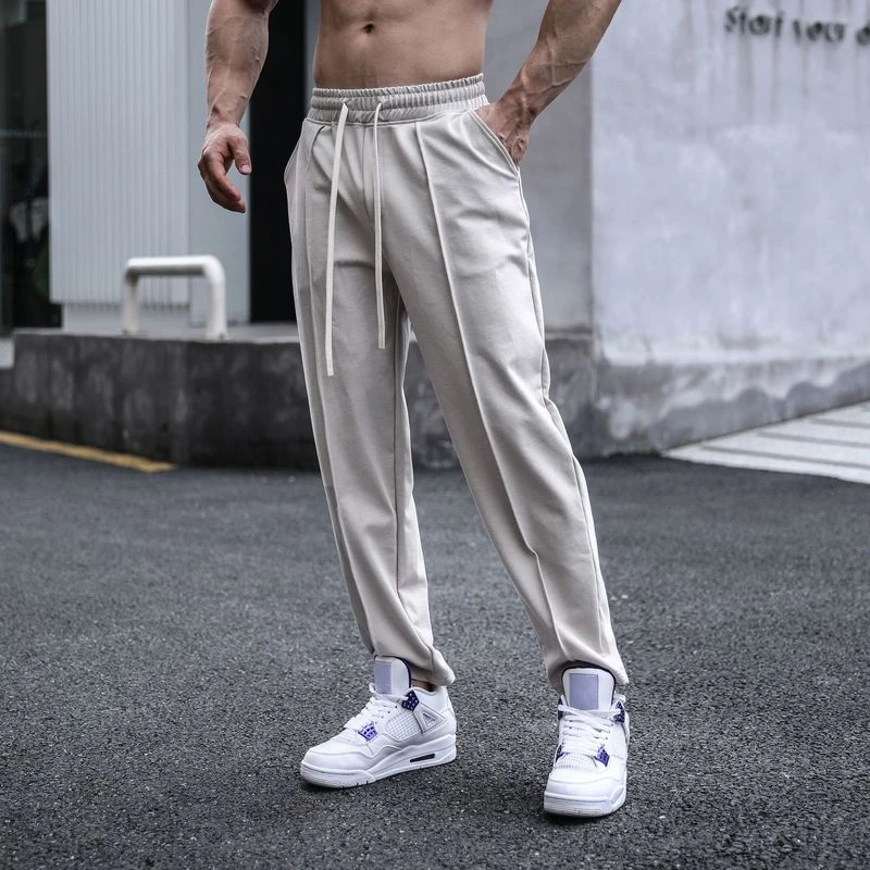 春秋季男士运动长裤拼接宽松垂感健身卫裤直筒薄款美式百搭休闲裤