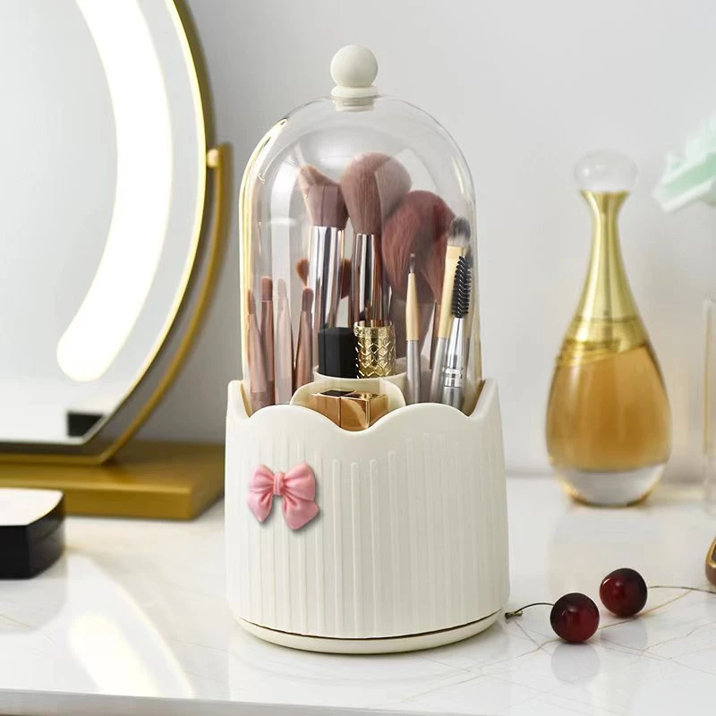 【送蝴蝶结】化妆刷收纳筒360旋转笔筒带盖防尘ins口红眉笔收轻奢