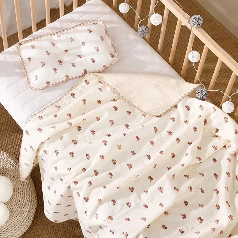 宝宝4层纯棉纱布毯子幼儿园童被儿童绉布盖毯婴幼儿薄款包被被子