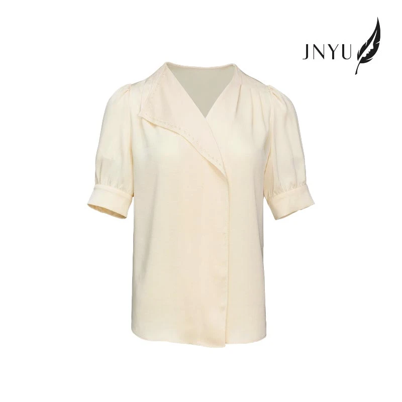 亿金羽【JNYU】夏季设计感时尚气质轻奢圆领荷叶边衬衫S121462C