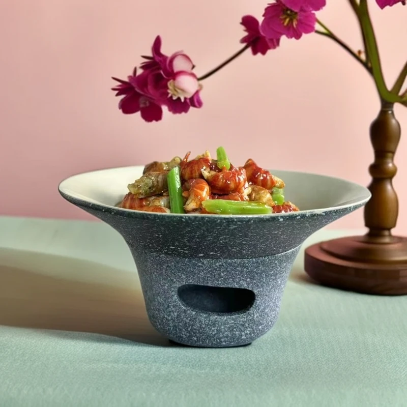 【骨瓷餐具】9英寸干锅盘带炉座 手工喷釉创意家用复古加厚盘子明炉