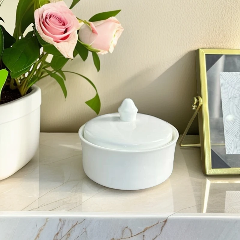 骨瓷餐具 4.5寸糖罐 手工家用陶瓷简约风纯白酒店中式白瓷带盖