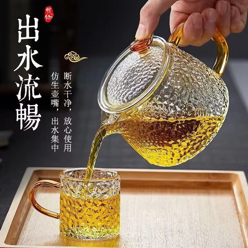 过滤玻璃耐热茶壶防爆日常透明大容量纯手工中式纯色圆形一人