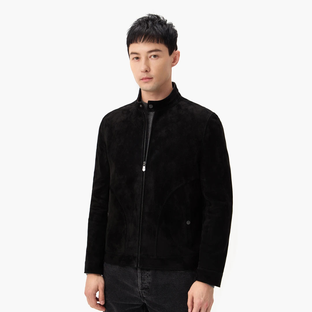 [玛龙宝]山羊威灵顿立领夹克休闲时尚潮流男士真皮皮衣外套