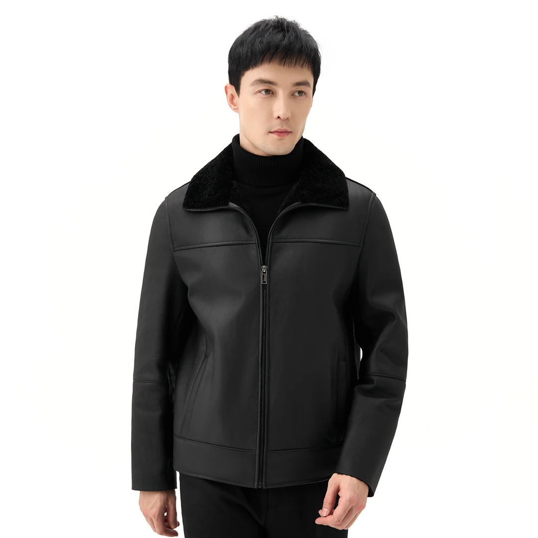 [玛龙宝]Lacon皮毛一体真皮皮衣24冬季新款男士保暖轻商务外套