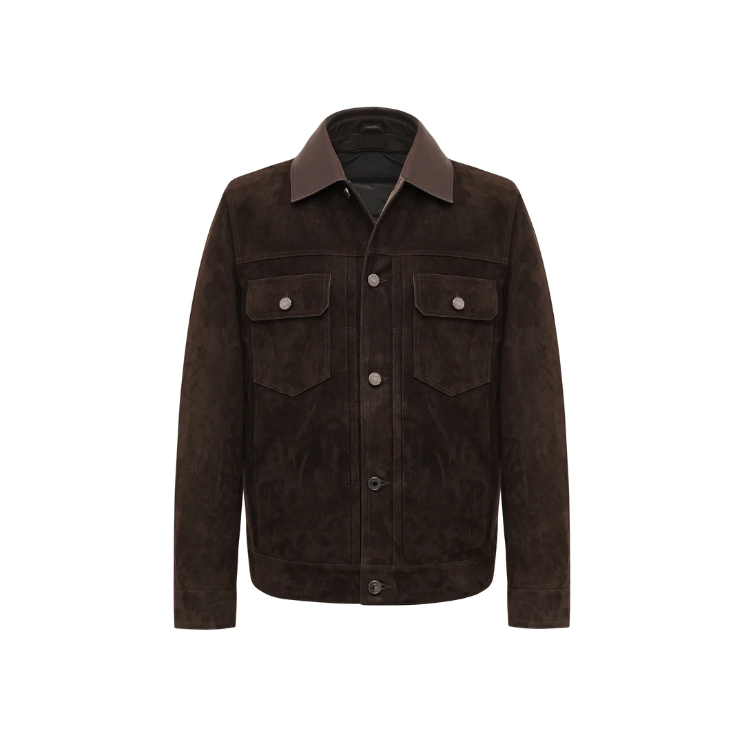 [玛龙宝]灯芯绒鹅绒牛仔夹克山羊反绒克真皮皮衣休闲复古男外套