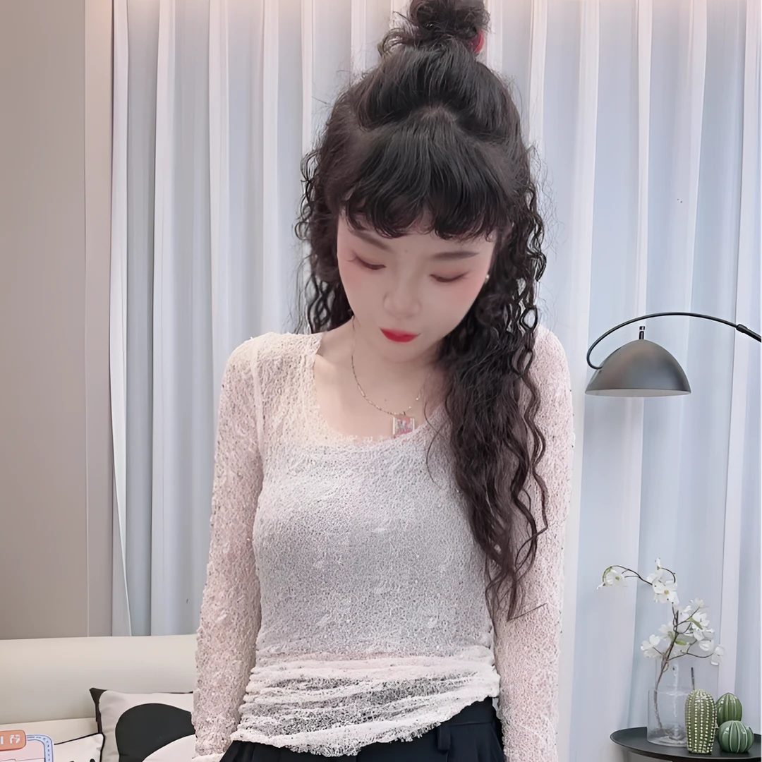 【长乐】法式防晒长袖蕾丝衫女夏季纯欲性感修身薄款镂空罩衫上衣