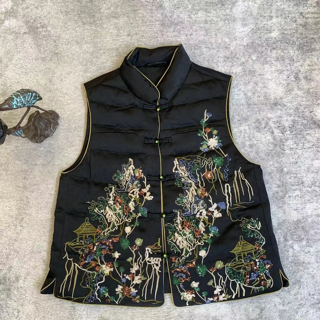 知羽.香云【青山吟】秋冬新中式鹅绒重工刺绣显瘦马甲ZY3048