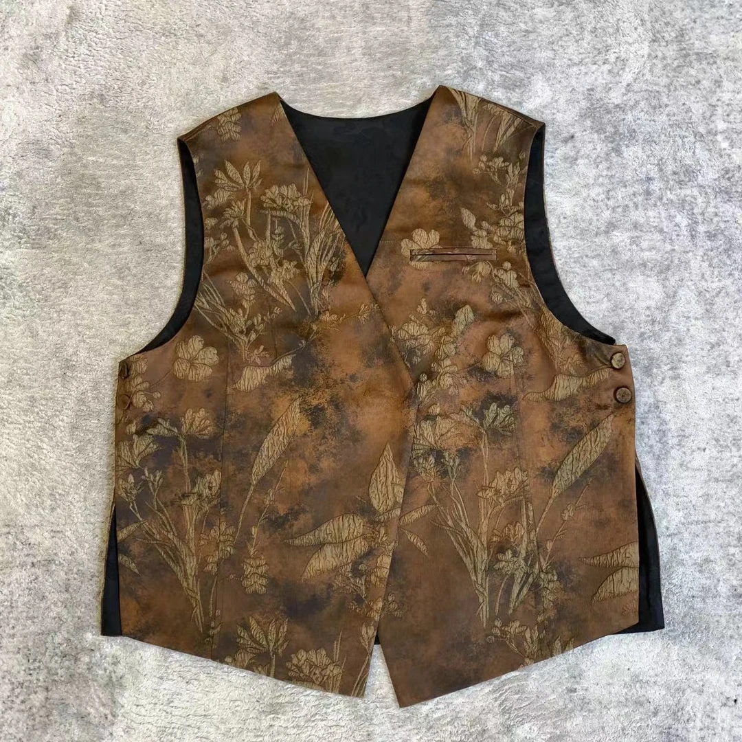 知羽.香云【青晓】秋冬新中式暗纹提花经典百搭V领马甲ZY2427