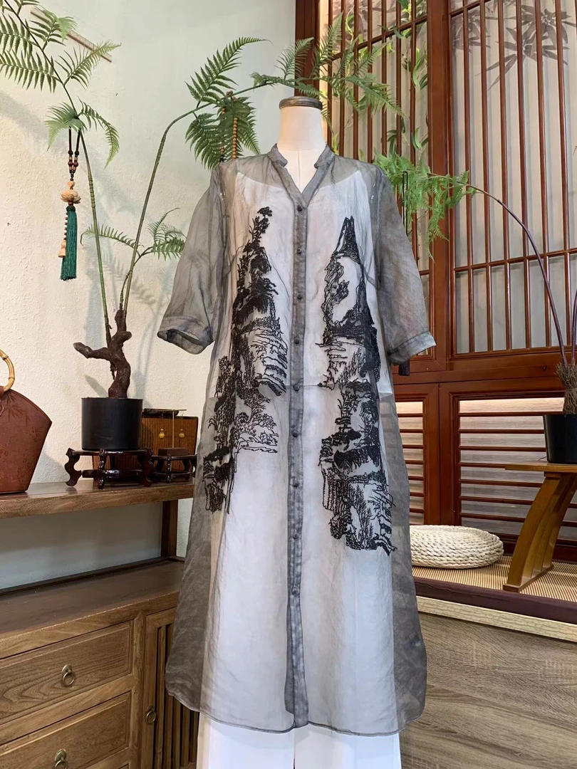 知羽.香云【曼妙风韵】春夏款新中式重工绣花桑蚕丝开衫外披ZY8218