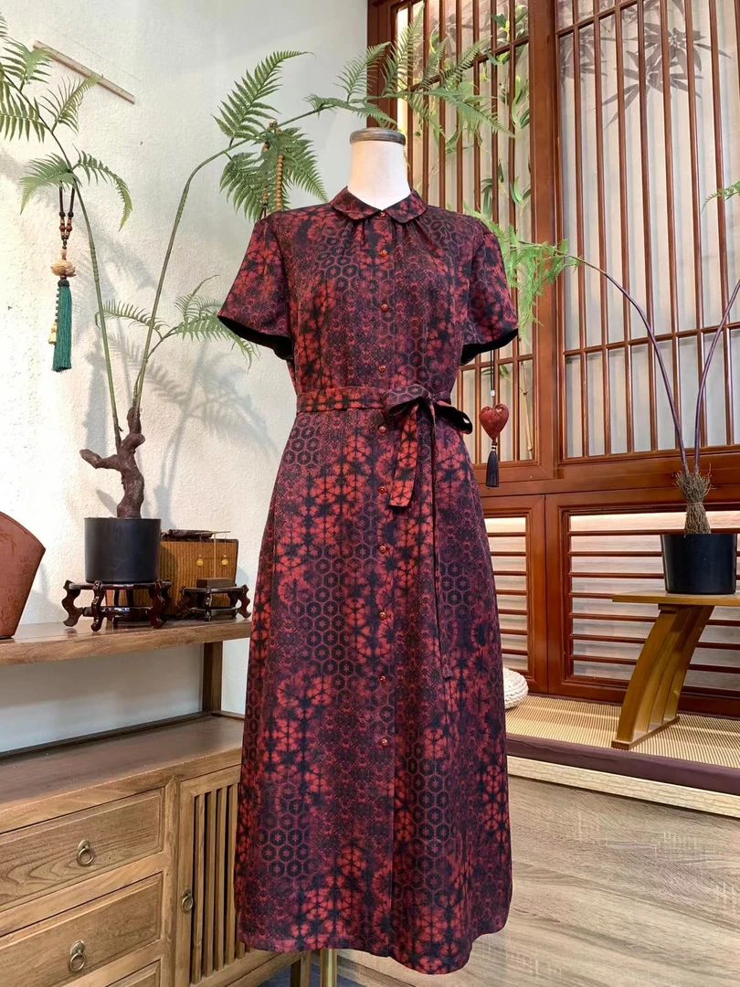 知羽.香云【凌萝】新中式春夏新款翻领香云纱绞罗连衣裙ZYX2157