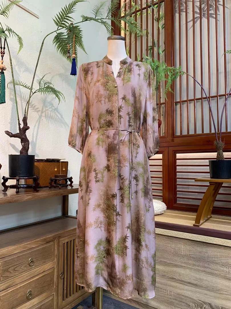 知羽.香云【竹诗云梦】轻中式春夏款雅致简约桑蚕丝连衣裙ZYX2006