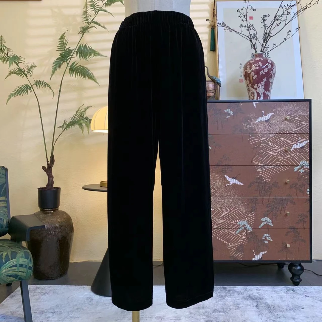 知羽.香云 秋季新款新中式蚕丝丝绒小脚裤ZY11015