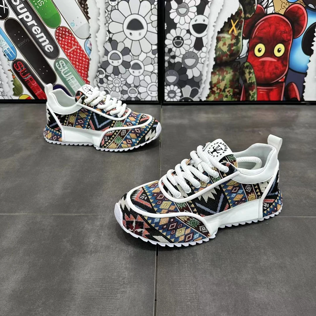 男鞋2024新款印花布面透气阿甘鞋包底增高时尚潮流运动百搭休闲鞋