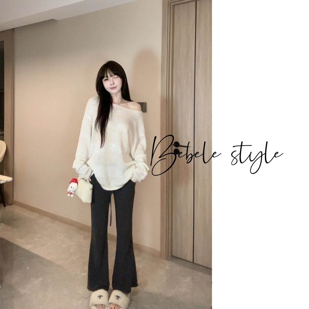 Bebele【自留裤】超显瘦！日常百搭又好穿休闲高腰弹力微喇裤