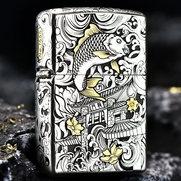 ZIPPO/之宝正品打火机-纯银错金银工艺-鱼跃龙门-DY9902JY