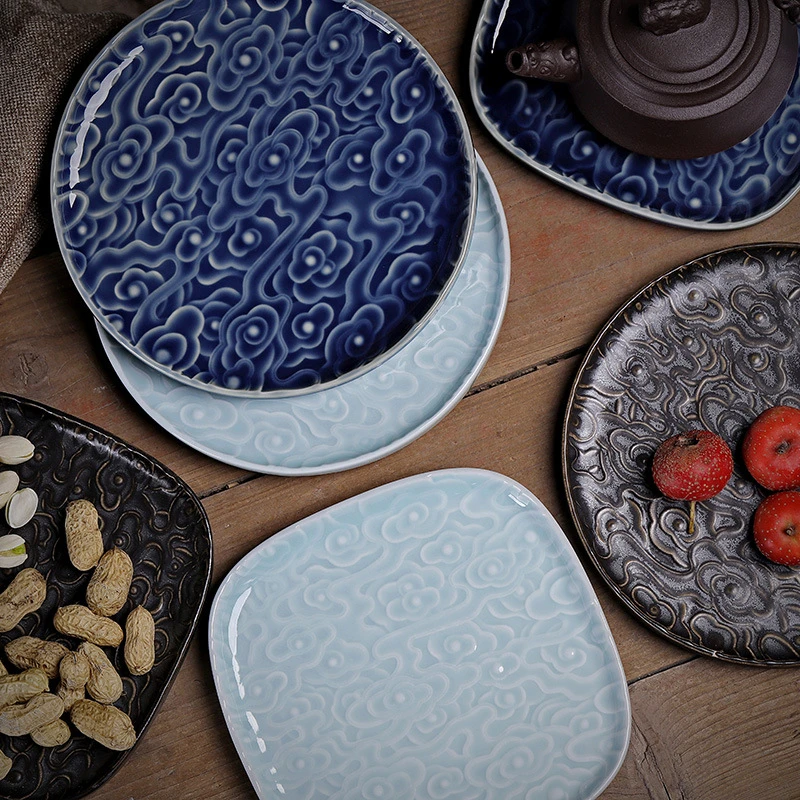 中式陶瓷果盘水果干果复古平盘菜盘家用餐具创意茶点盘点心盘托盘