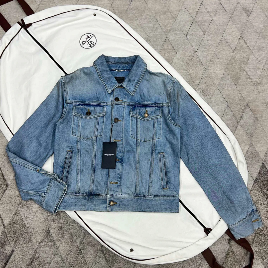 全新未使用 YSL/圣罗兰 126552 男款复古做旧牛仔夹克