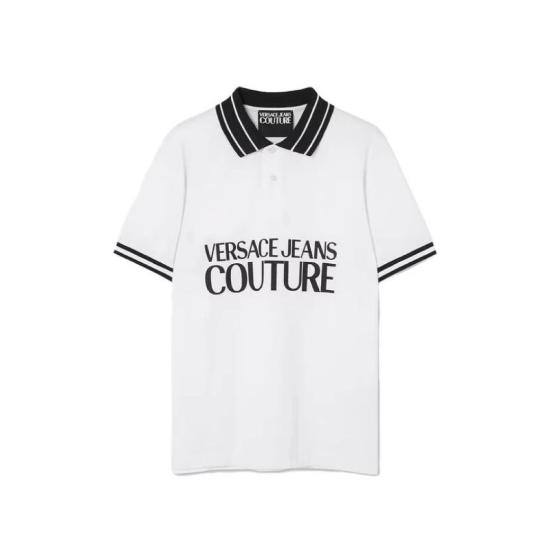 未使用 VERSACE/范思哲 129294 字母印花条纹边饰短袖POLO衫