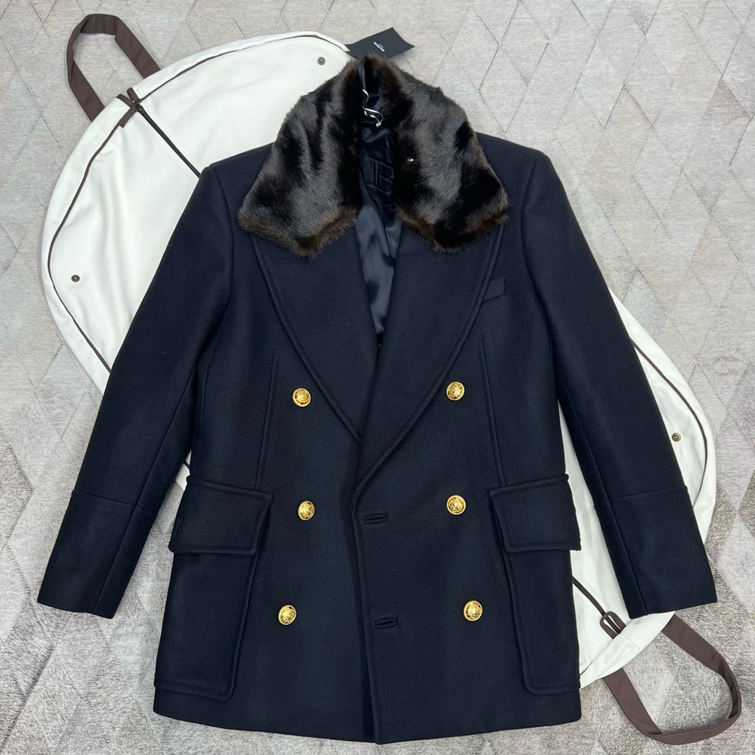 全新未使用 BALMAIN/巴尔曼 1311142 仿貂毛领大衣