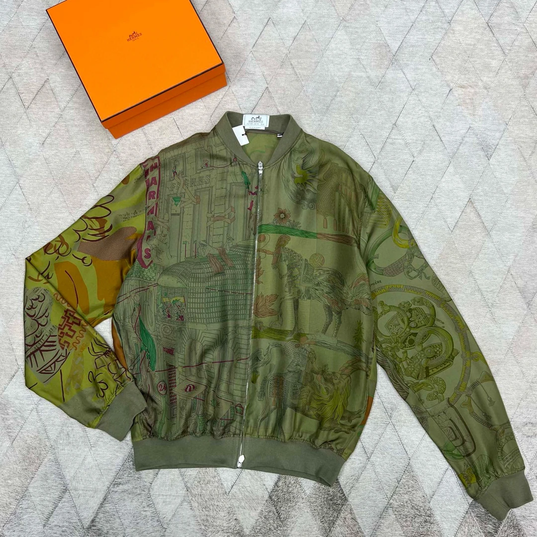 全新未使用 Hermes/爱马仕 130907 桑蚕丝棒球夹克