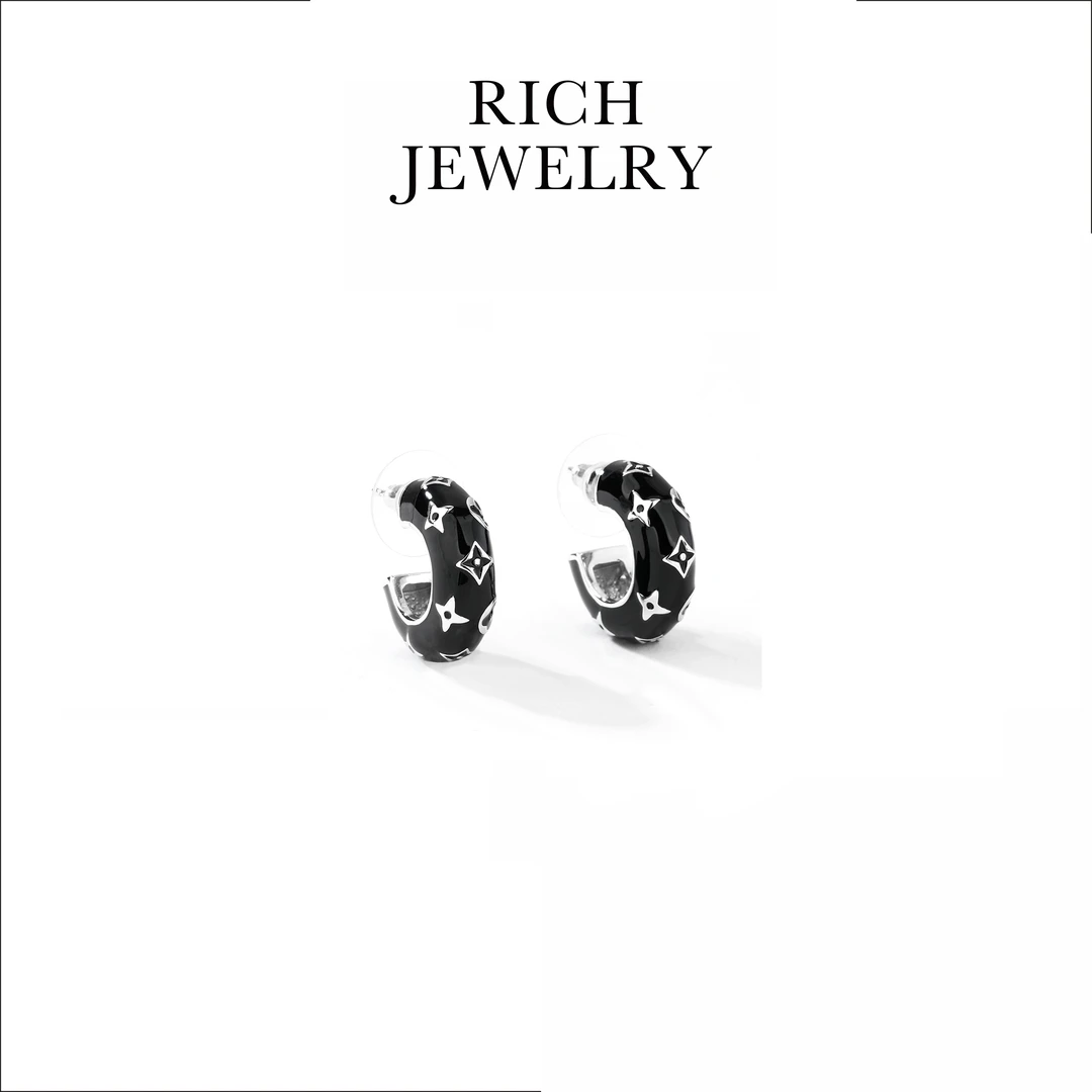 铜合金耳饰 RICH JEWELRY黑色耳环女耳圈 50289