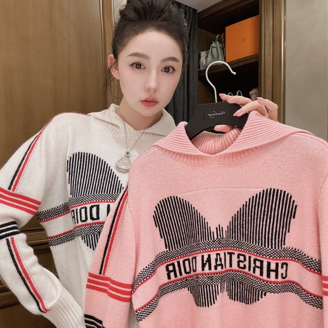 田娇baby 时尚字母针织大翻领上衣秋冬气质毛衣高级感百搭减龄