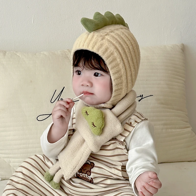 宝宝帽子秋冬季新款可爱保暖针织护耳帽男宝女宝套头帽围巾套装