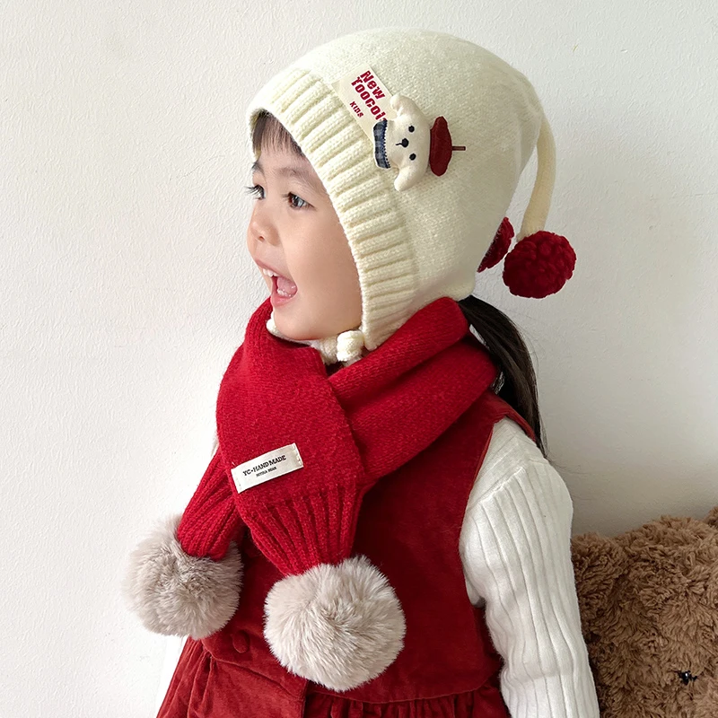 婴幼儿帽子秋冬季可爱卡通男女宝宝针织毛线帽防风保暖套头帽围巾