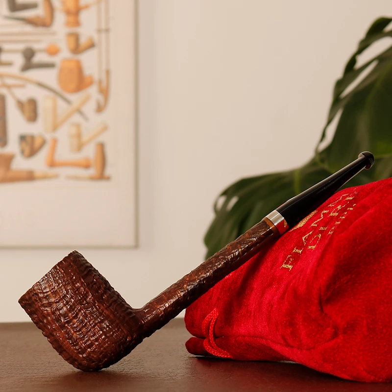 意大利 火焰王 喷砂撞球直斗 银圈 手工石楠木 烟斗