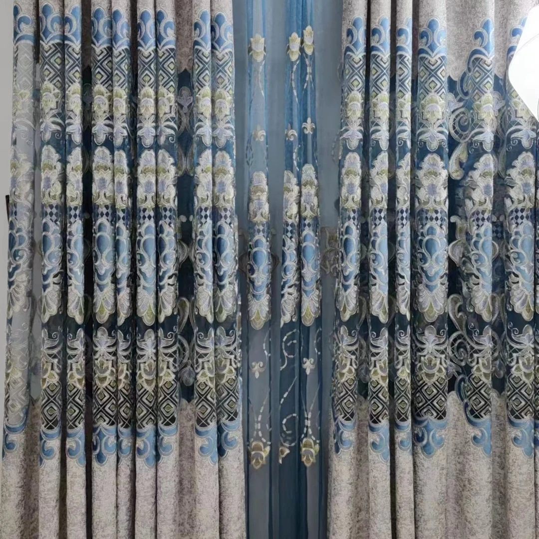 金玉满堂镂空刺绣灰色客厅帘阳台帘纱帘