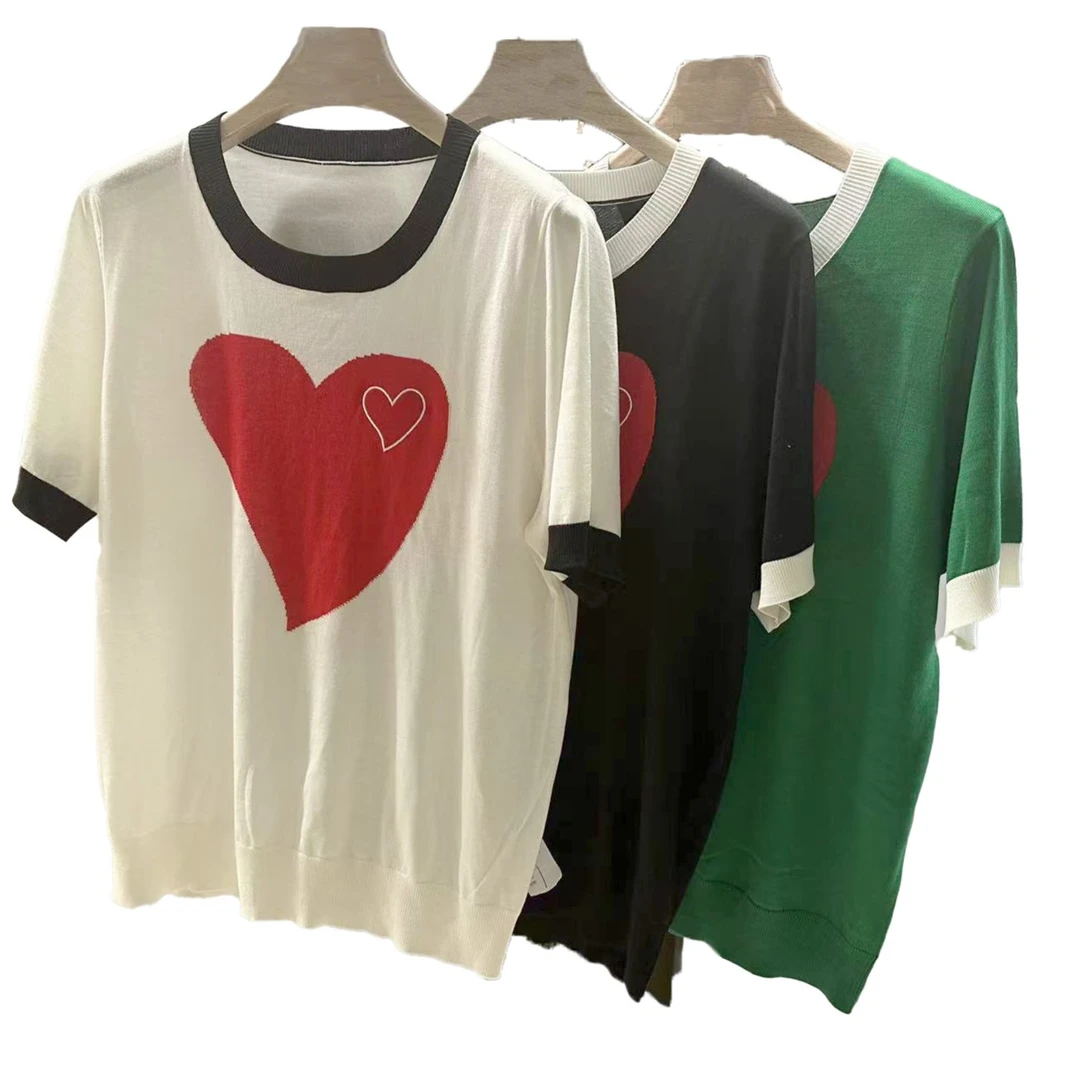 【韩雅欧莱】休闲百搭爱心显瘦莱赛尔蚕丝针织衫时尚夏季