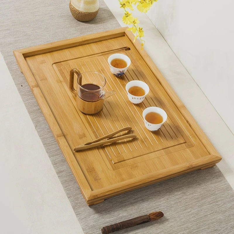 竹制茶盘功夫茶具沥水排水式茶台大中小家用竹子干泡平板茶托盘