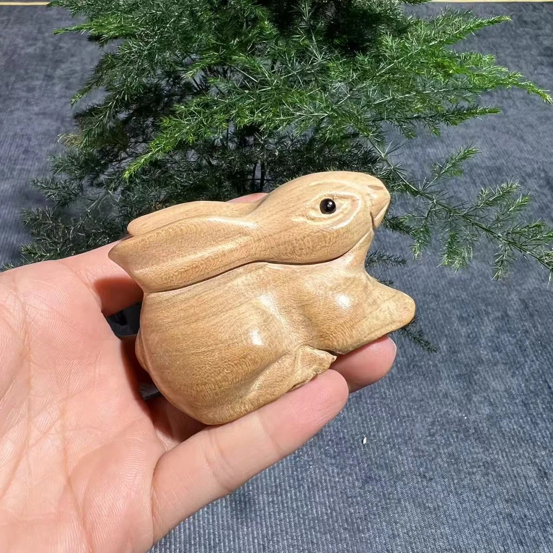 【直播推荐】正品大号山桃木十二生肖摆件12生肖卯兔手把件