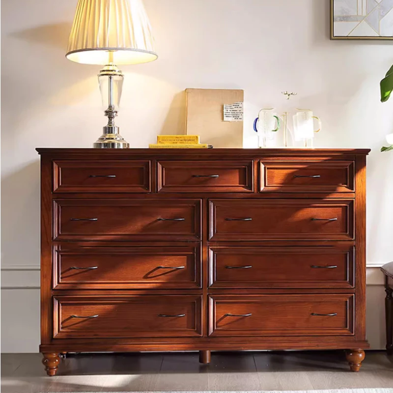 美式纯实木储物柜卧室九斗柜收纳柜客厅玄关柜边柜收纳复古储物